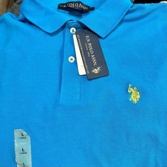 U.S. Polo Assn Men's Large Blue Collared Classic Style Short Sleeve Shirt New - Picture 10 of 11